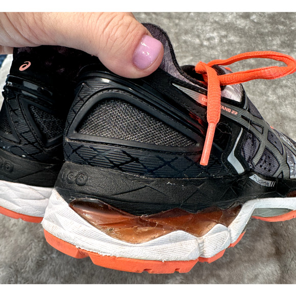 Asics Gel Kayano 22 Black Neon Orange Gray Running Shoes Sneakers Womens Size 9 - Picture 8 of 8